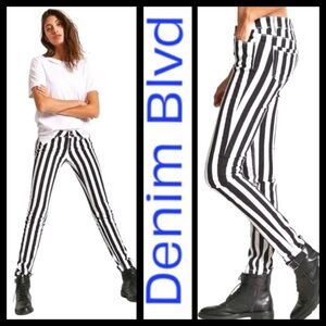 Denim Blvd Black and White Stripe Low Rise Skinny Jeans